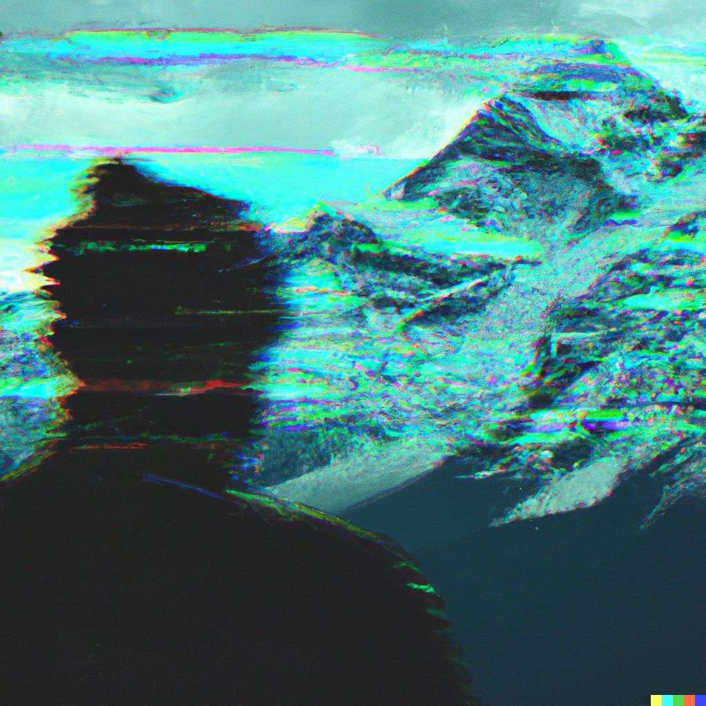 someone gazing at Mount Everest, pixel sorting glitch art